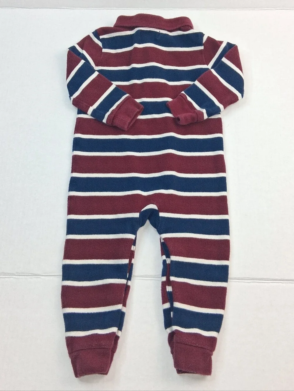Ralph Lauren Burgundy Navy Blue Stripe Collared Bodysuit 9M
